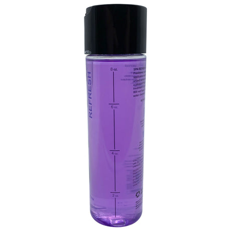 Purple inSPAration Spa Refresh bottle with black cap and fill-level markings