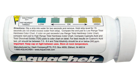 Aquachek Pro II pool water test strip bottle with color chart label
