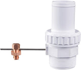 Pool Defender Econ Union water bond fitting with copper grounding clamp on a white plastic threaded connector.