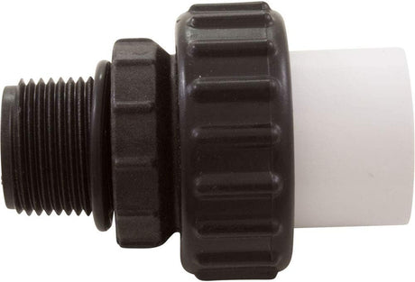Black 0.75-inch MPT self-sealing union fitting with white pipe end