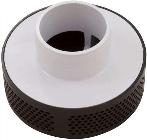 Black and white 2-inch suction outlet with perforated side openings and central pipe connection
