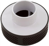 Black and white 2-inch suction outlet with perforated side openings and central pipe connection