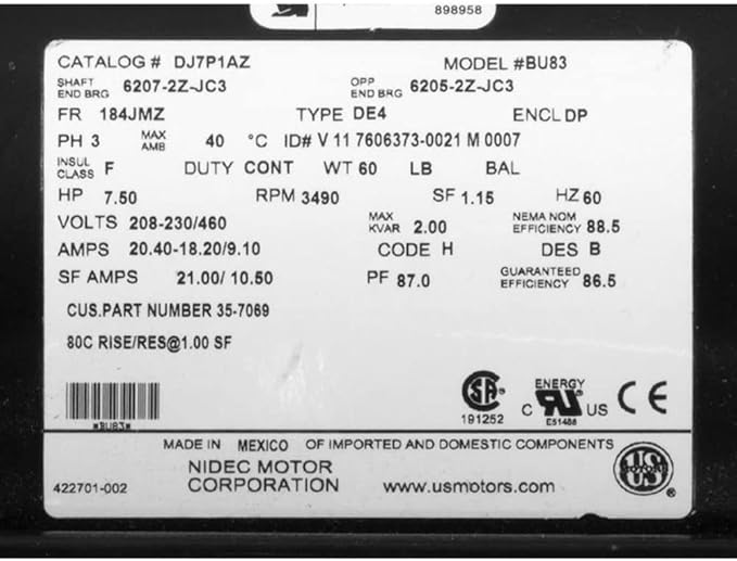 Pentair 357069S 7.5 HP 3-Phase Motor Package for EQ-Series Pumps
