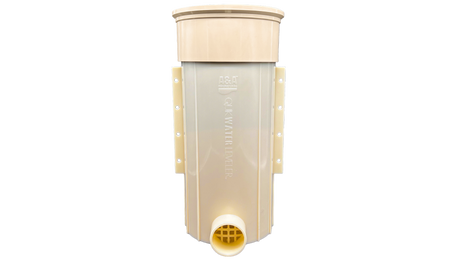 Tan Quik Water Leveler with side mounting tabs and bottom inlet opening for in-floor pool systems
