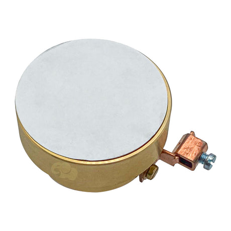 Brass Aqua Arch water feature nozzle with round silver top and side connector