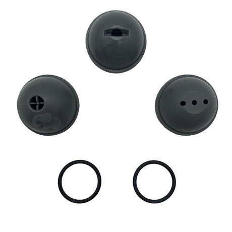 Gray Trio Deck Jet nozzles with two black O-rings on white background