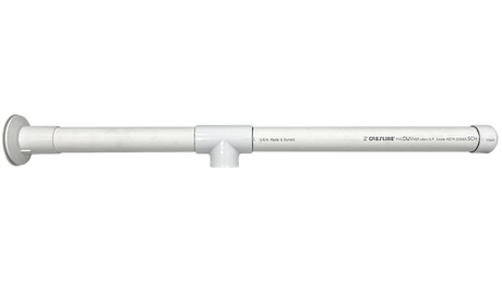 White vinyl splashdown water jet with horizontal PVC pipe and center outlet connection