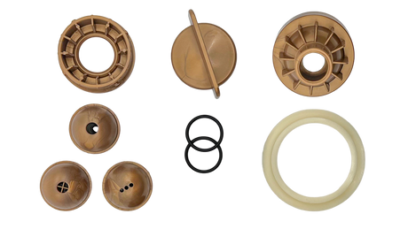 Bronze Trio Deck Jet components and nozzles with rings and O-rings in assorted sizes