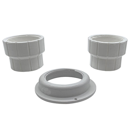 Gray Polaris Vac-Sweep 165/65 Turbo Turtle mechanism replacement parts set with two threaded fittings and a round base ring