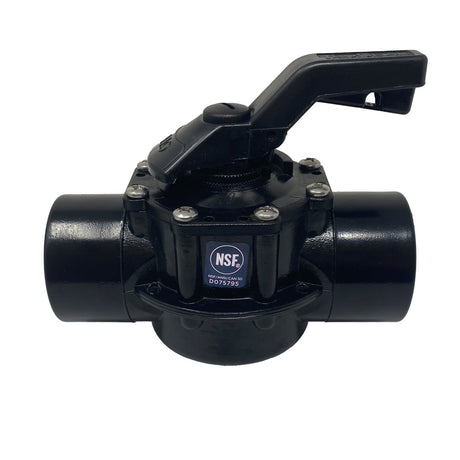 Black Waterway 3-way diverter valve with lever handle and 2-inch to 2.5-inch CPVC fittings