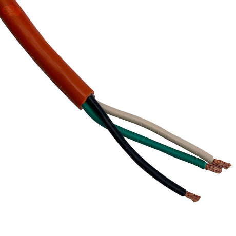 Orange 30-foot 12V color pool light cable with three exposed wire conductors