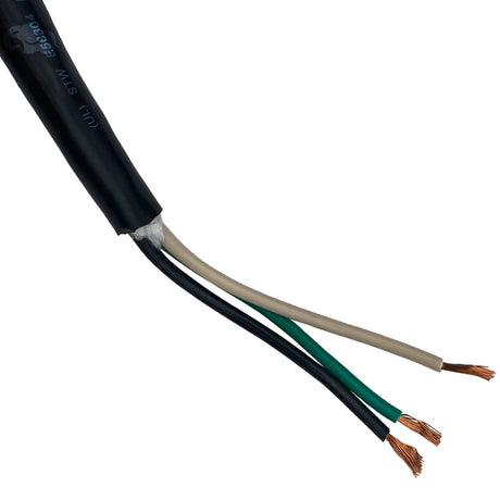 Black 3-wire electrical cable with exposed copper ends for pool light installation