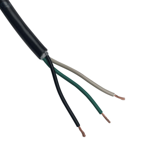 Black three-conductor underwater light cable with exposed copper wire ends