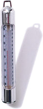 Cast aluminum tube pool thermometer with Celsius and Fahrenheit scale, silver finish