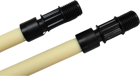 Two black squeeze tube connectors with attached beige tubing for Jandy TruDose chemical controller