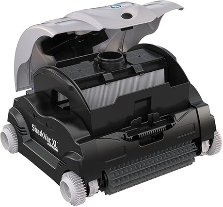 Hayward SharkVac XL robotic pool cleaner with open top access and filter basket visible