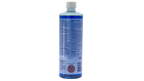 Poolife TurboBlu Clarifier bottle with blue liquid and gray cap, back label view