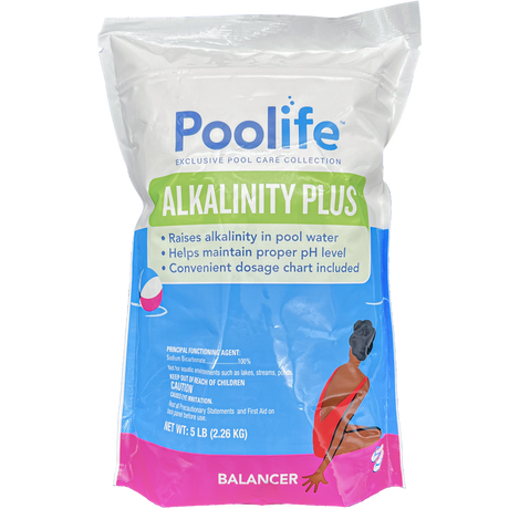 Poolife Alkalinity Plus 5 lb pool chemical bag for raising water alkalinity and maintaining pH balance