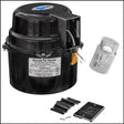 Silencer air blower motor with clear intake fitting and mounting hardware on a white background.