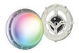 Pal AquaLumin multi-color pool light shown with glowing rainbow face and rear mounting bracket.