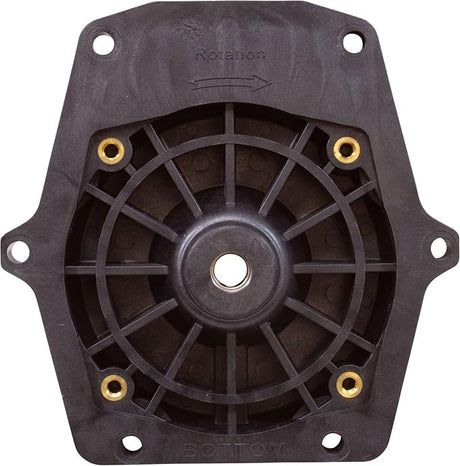 Black Pentair WhisperFlo pump seal plate kit with molded mounting holes and brass inserts