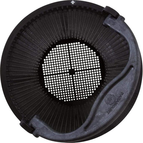 Black round replacement basket with perforated center and molded side handle for Paramount pool system