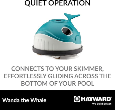 Hayward Wanda the Whale suction-side above-ground pool cleaner with quiet operation text