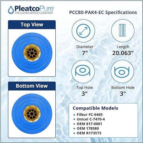 Pleatco PCC80-PAK4-EC Pool Filter Cartridge Replacement | PCC80-PAK4-EC