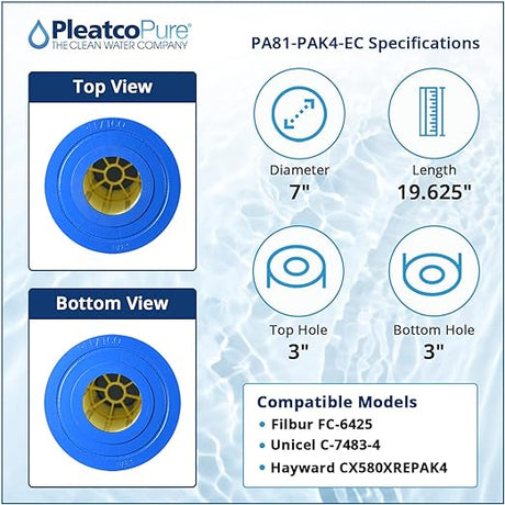 Pleatco Pool Filter Cartridge Replacement - 4 Pack | PA81-PAK4-EC