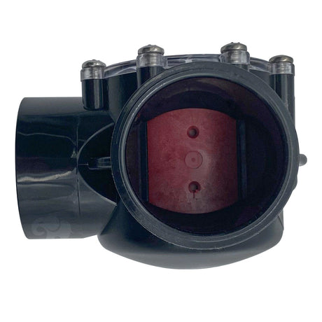 Jandy 2-inch to 2-1/2-inch 90-degree black check valve with red internal flap