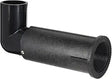 Black metal elbow assembly with threaded end fitting for HVAC unit installation.