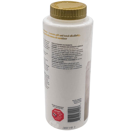Sirona Spa Down chemical bottle with gold cap and warning label, 2.5 lb container