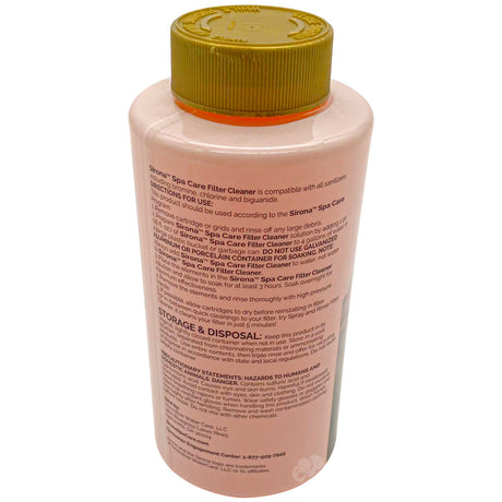 Sirona Spa Care Filter Cleaner bottle with gold cap
