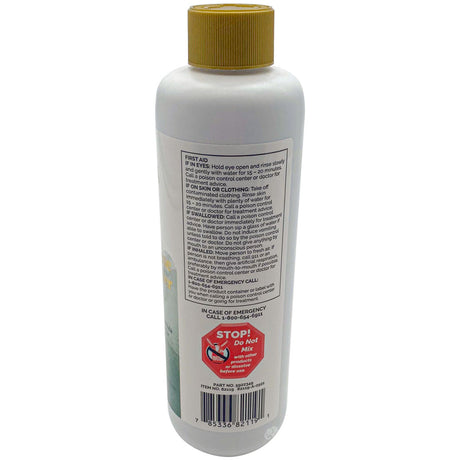 Back of Sirona Spray & Rinse Filter Cleaner 16 oz bottle with safety and warning label and gold cap