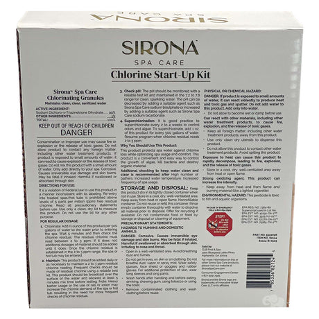 Sirona Spa Care Chlorine Start-Up Kit box package front label