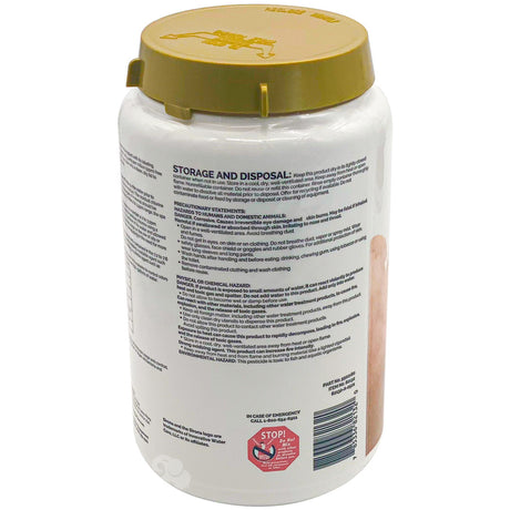 Sirona chlorinating granules container with gold lid, back label view, 4 lb bottle
