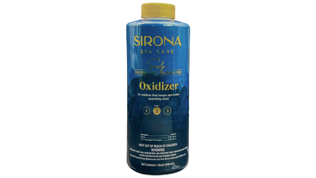 Sirona Simply Oxidizer spa care bottle with yellow cap, 1 quart bottle label shown front view