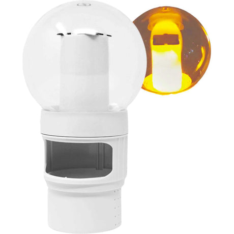 Solar-powered floating chlorine dispenser with torch-style amber light top