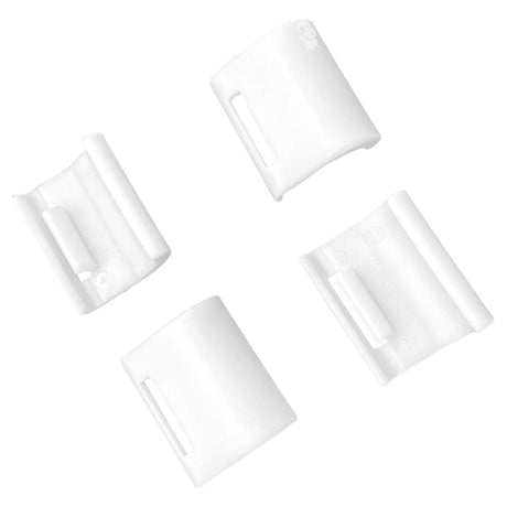 Four white Hayward Poolvergnuegen rear skirt replacement parts on a white background