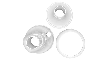 White plastic Polaris Vac-Sweep 360 back-up valve case kit components on a white background