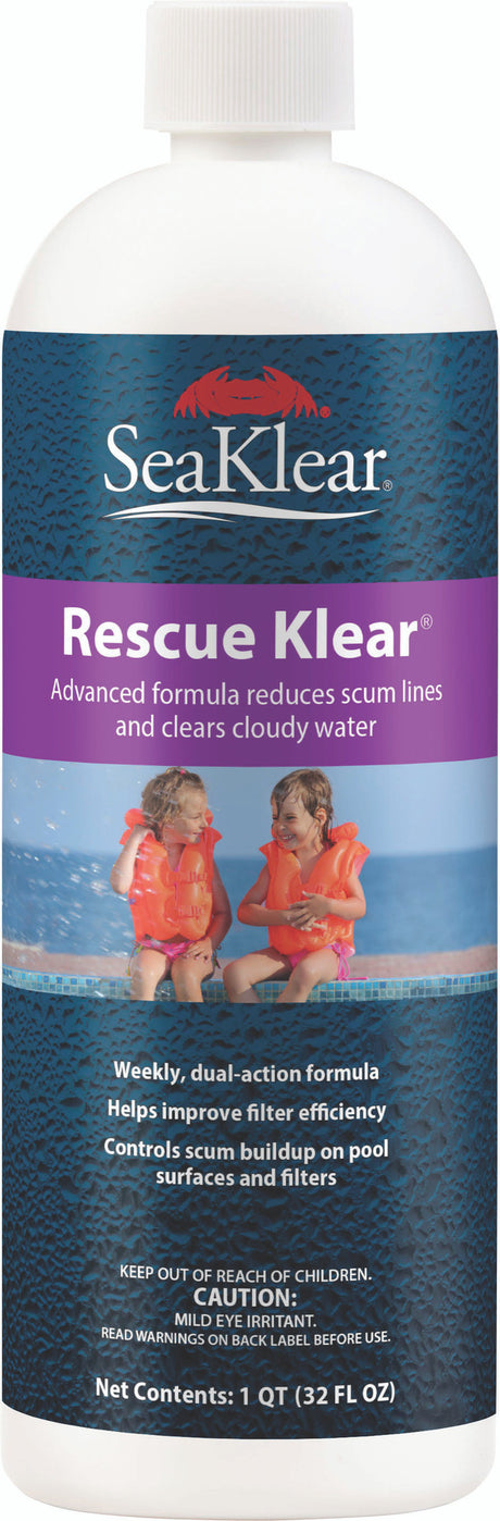 SeaKlear Rescue Klear pool clarifier 1 qt bottle with blue and purple label