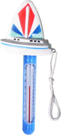 Sailboat floating pool thermometer with blue tube and white rope tether
