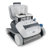 Dolphin E10 above ground robotic pool cleaner with open top filter compartment and treads