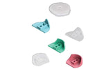 Replacement cam parts for a 6-port T-valve, shown in multiple colors on a white background.