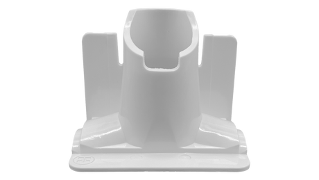 White plastic Hayward pool cleaner access cover assembly with large skids for concrete surfaces