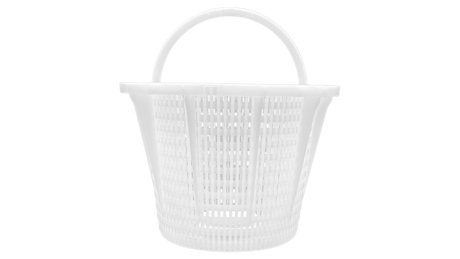 White plastic pool skimmer basket with handle, Aladdin B-200 replacement part