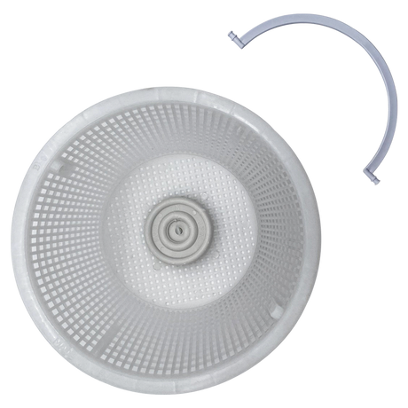 Aladdin B-9 white plastic basket with handle shown from above and at an angle