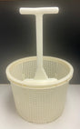 White heavy-duty W-style skimmer basket with extension handle.
