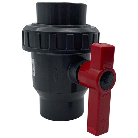 Jandy gray 1.5-inch PVC single-union ball valve with red handle
