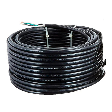 Coiled black 18 AWG spa light cord kit with stripped wire ends